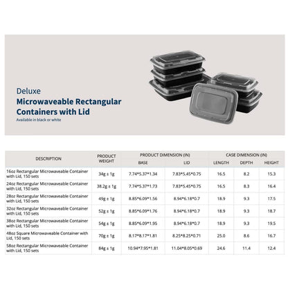 TIYA Food Containers - 58 oz Bulk 150 Pack with Lids - Rectangular Plastic To-Go Containers - Reusable, Microwavable, Dishwasher Safe - Leak-Proof for Meal Prep - BPA-Free