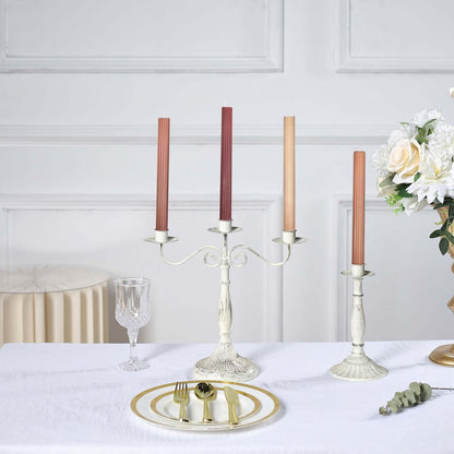 Tableclothsfactory 5 Pack | 9" Assorted Natural Premium Unscented Ribbed Wick Taper Candles, Tall Ribbon Wax Dinner Candles