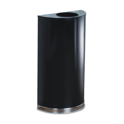 Rubbermaid Commercial Products Metallic Series Open Top Trash Can Half-Round 12-Gallons Black/Chrome Indoor/Outdoor Garbage Can/Bin with Side Opening for Lobby/Office/School/Restaurant