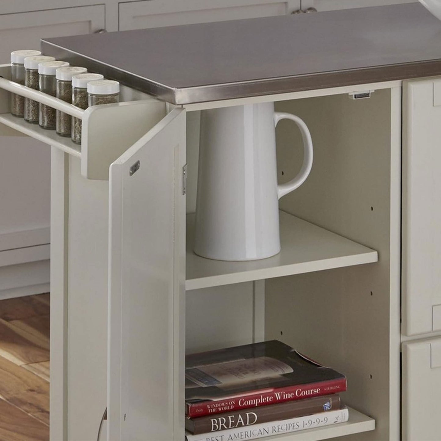 Homestyles Dolly Madison Off-White Mobile Kitchen Cart with Stainless Steel Top