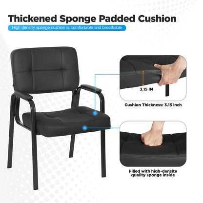 FDW Office Guest Chair Reception Chair Waiting Room Chairs with Padded Armrest PU Leather for Home Office Reception Meeting Room Chair Lobby No Wheels, Black