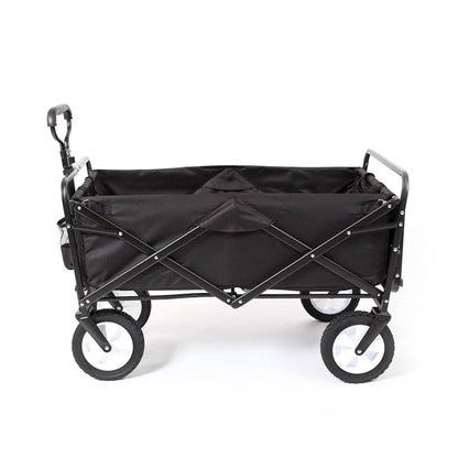 MacSports Collapsible Outdoor Utility Wagon with Folding Table and Drink Holders, Black