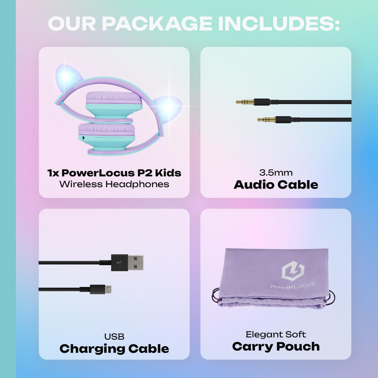 PowerLocus Kids Headphones Over-Ear, Bluetooth Wireless Headphones for Kids,with Microphone, Safe 85DB Volume Limited, Foldable with Carry Case, Audio Cable, Micro SD mode for Online Classes,PC,Phones