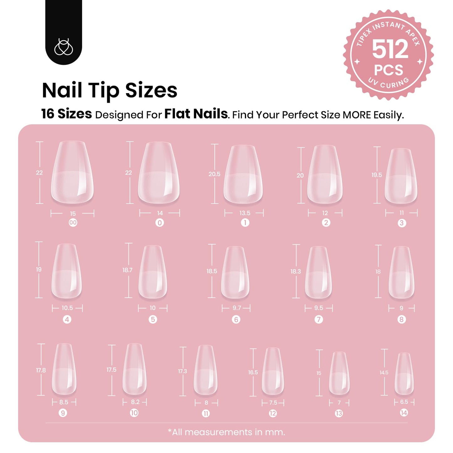 Beetles Tipex Gel Nail Kit, Medium Almond Nail Tips 224 Pcs 16 Sizes Pre-Building Pre-Etched Thick Acrylic Tips with Tipex Glue, Mini Lamp
