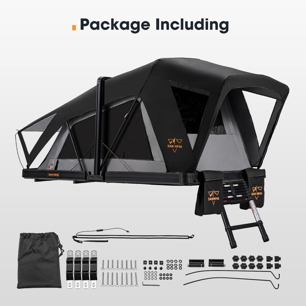 SanHima Rooftop Tent Hard Shell - CapeTop Overland Aluminium Fold-Out Roof Top Tent 131.5LBS Lightweight, w/Digital Panel & Tri-Color LED Strip Light, for Car SUV Truck Camping, 2-3 People
