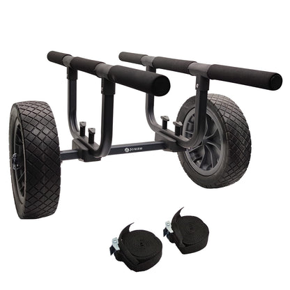 Heavy Duty Kayak Cart, Width Adjustable Canoe Cart with 12inch Flatfree Beach Wheels Boat Dolly Cart Transport Carrier