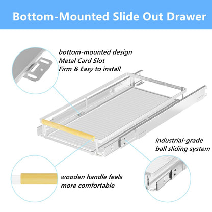 Slideep Expandable Pull Out Drawer 3 Pack, Adjustable Width Bottom-Mounted Cabinet Organizer Slide Out Storage Shelves for Cabinets Under Sink
