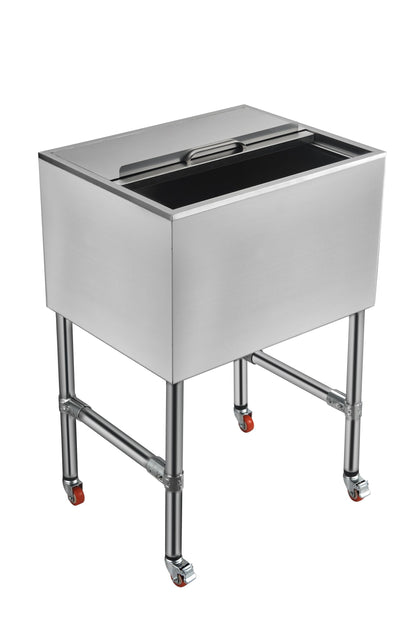 24x19x37inch Ice Bin for Bar,Commercial Ice Bin with Legs,Commercial Insulated Stainless Steel Ice Bin with Lid & Drain System, Large Capacity Underbar Ice Chest for Restaurants, Pubs & Cocktail Bars