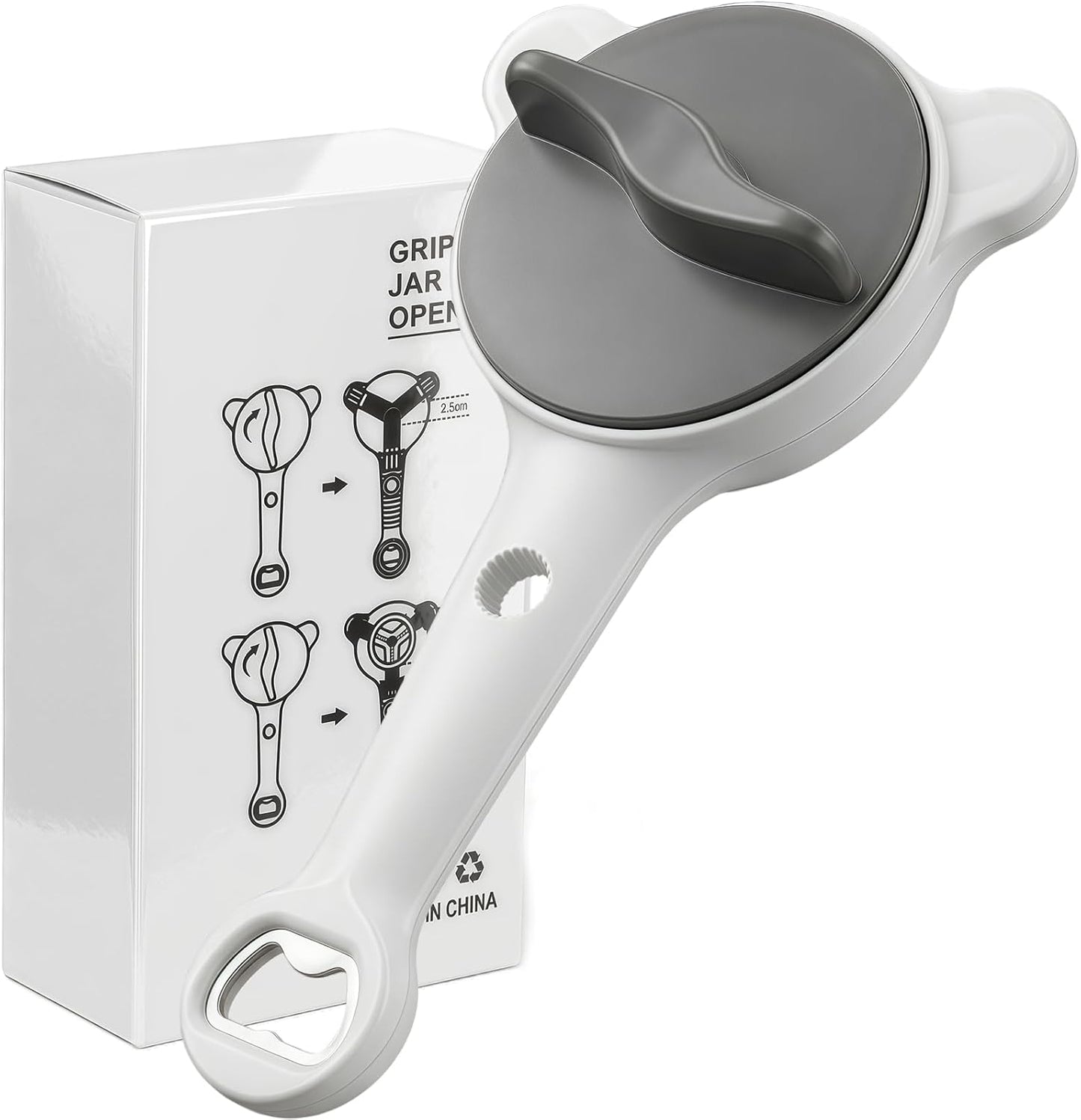 Skiennix 4-in-1 Adjustable Jar Opener - Ergonomic Non-Slip Handle for Weak Hands & Seniors | Multi-Size Lid Remover (Grey)