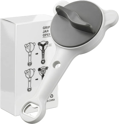 Skiennix 4-in-1 Adjustable Jar Opener - Ergonomic Non-Slip Handle for Weak Hands & Seniors | Multi-Size Lid Remover (Grey)