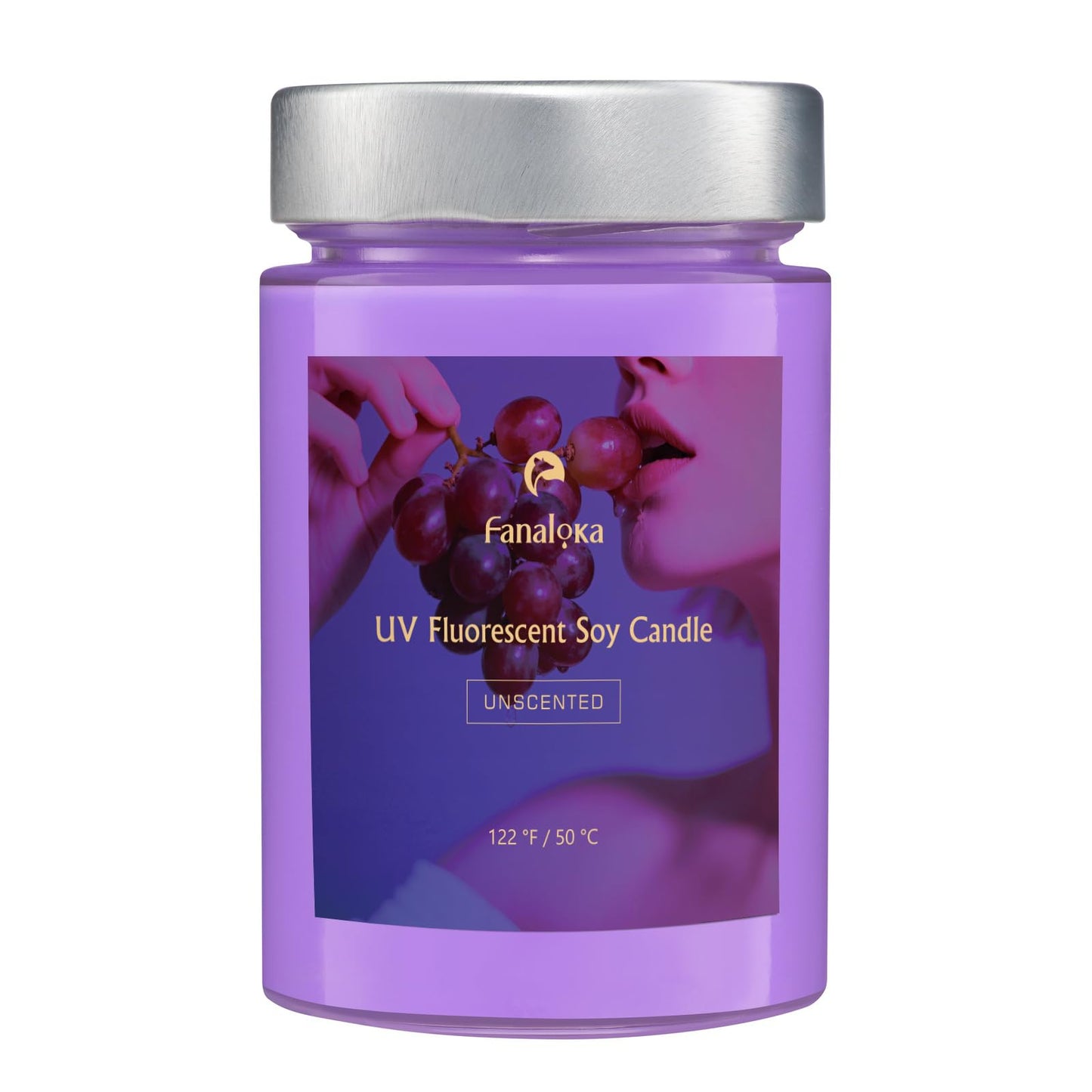 UV Fluorescent Soy Wax Low Temperature Candles, Low Heat Body Safe Candle for Night Party, Unscented, 122 °F, 11 oz, Peelable Wax (Purple)