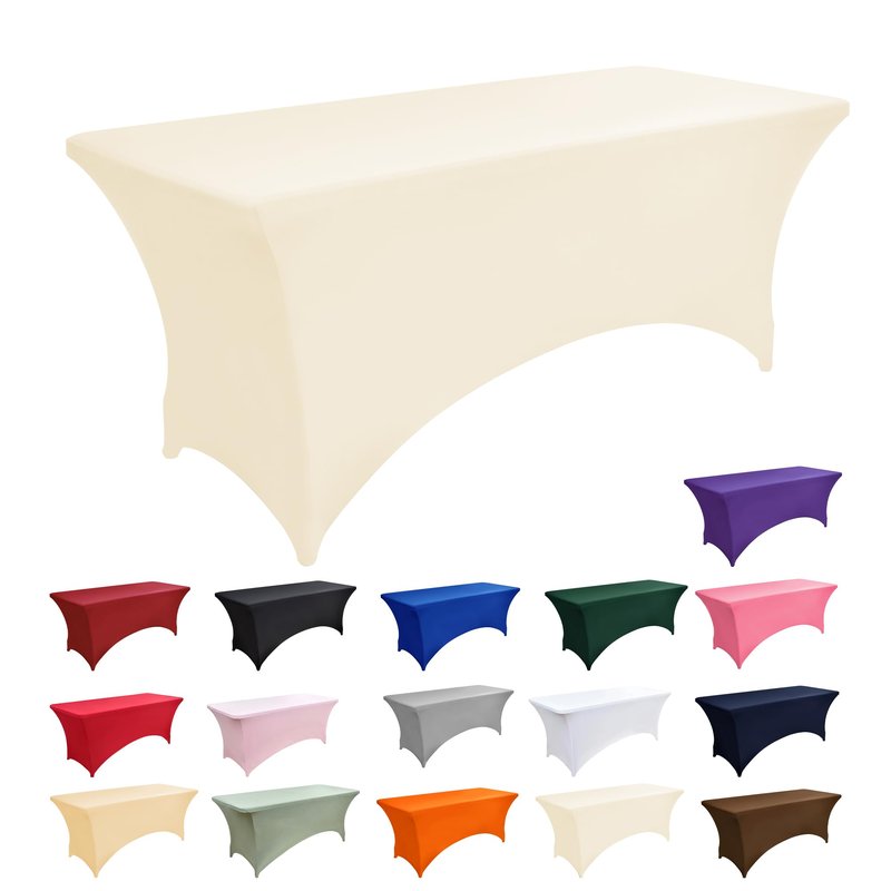 ZarzaaSik 6-Pack 4ft Spandex Table Covers for Rectangular Folding Tables - Wrinkle Resistant Stretch Tight Table Cloths - Ultimate Fitted Table Protector for Parties, Trade Shows, and Wedding