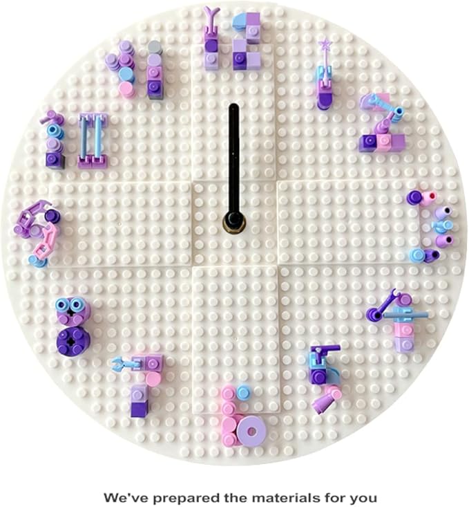 Educational STEM Building Block Assembly Toy Wall Clock for Girls Aged 6-8 Kids' DIY Hands-On Creative Construction Toy Fun Birthday Gift for Girls Aged 9-12 27 cm Diameter (White Frame)