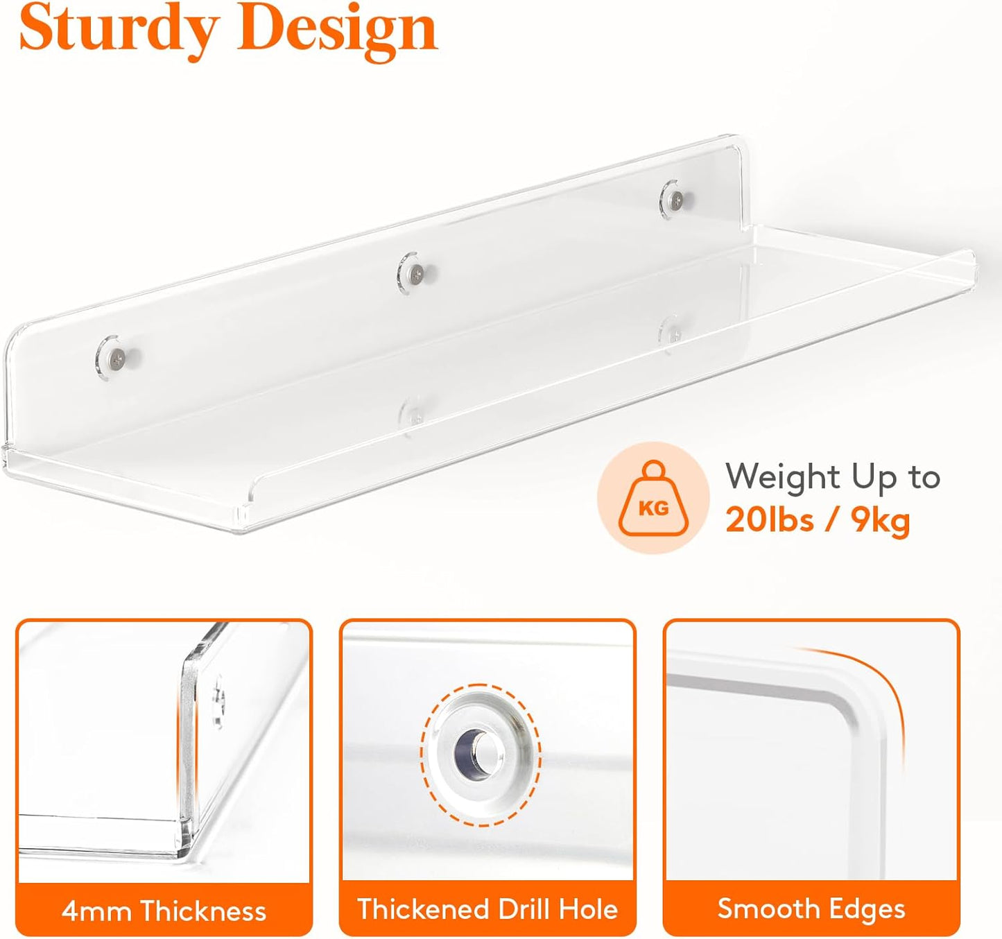 Lifewit Acrylic Floating Shelves - Versatile Wall Organizer for Bathroom & Home Decor | 14" Clear, 6 Pack