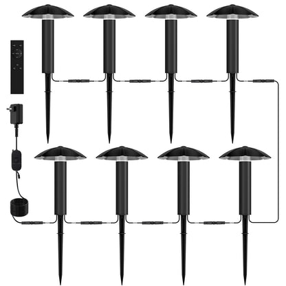 ALYFC 8 Pack Low Voltage Landscape Lighting Kit: All-in-One-Set Easy Setup - Dusk to Dawn Auto On/Off &Timer - 3W Outdoor Waterproof Metal Pathway Lights for Garden Yard Walkway Driveway