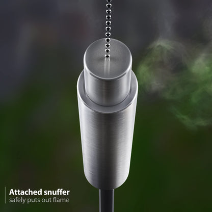 Matney Stainless Steel Outdoor Torches - 5 ft Oil Lamp Set of 4 - Fiberglass Wick & Snuffer Cap - Decorative Garden Lights