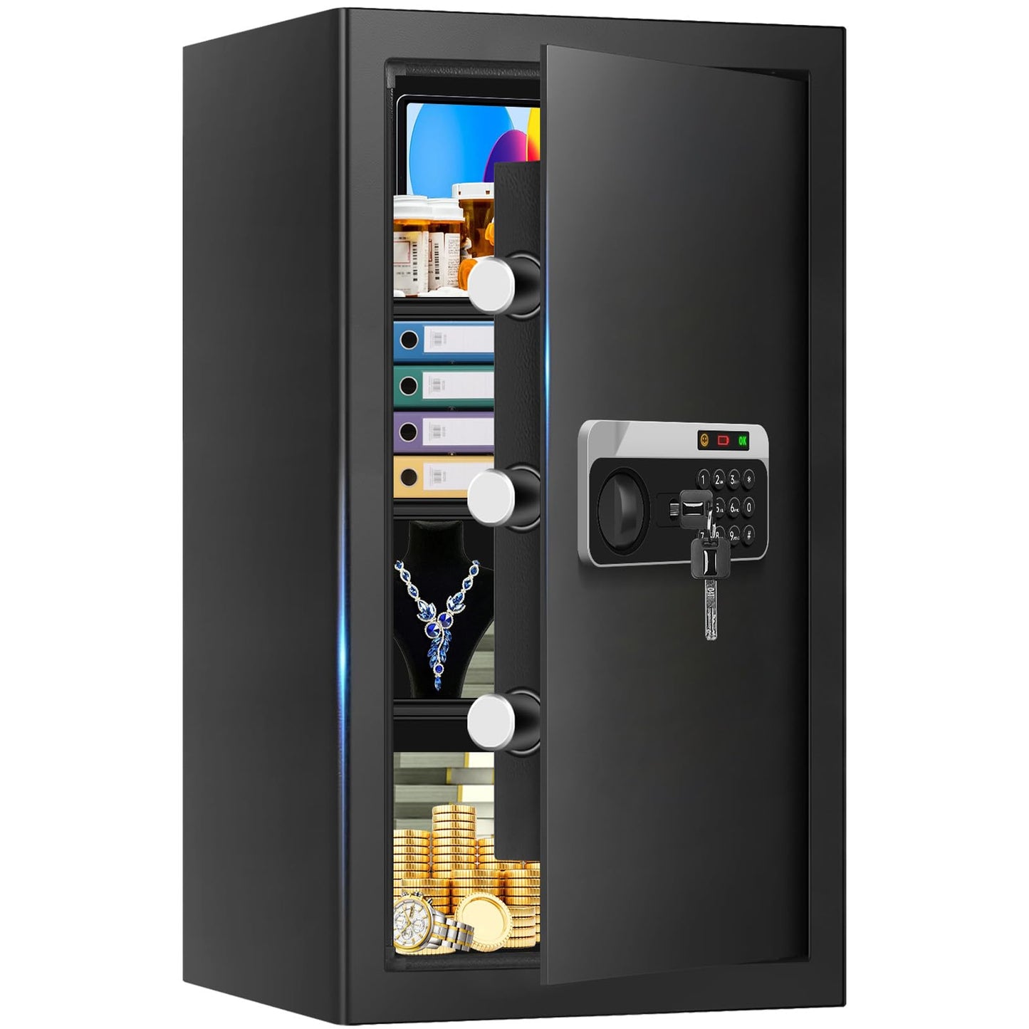 5.2 Cuft Large Floor Safe, Heavy Duty Fire Proof Safes for Home Use with Digital Keypad, Removable Shelves and Alarm System, Anti-theft Home Safe for Documents Money