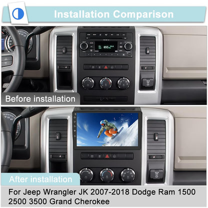 Votheon 4GB+64GB Car Radio Upgrade for Jeep JK Wrangler 2007-2018 Dodge RAM 1500/2500 Compass Grand Cherokee with Wireless CarPlay/Android Auto/10.1'' Touch Screen/Android13/Backup Camera/FM AM/WiFi