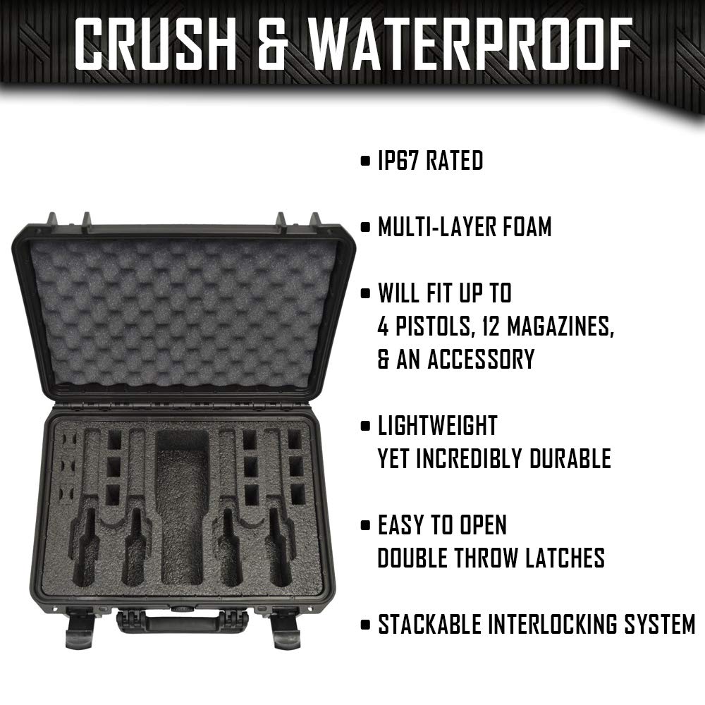 4 Pistol 12 Magazine Doro Gun Case with Custom MyCaseBuilder Foam Insert | Waterproof, Heavy Duty | Tactical Firearms, Ammunition and Accessory Holder | Hard Gun and Magazine Case | 18 x 14 x 7 Inches