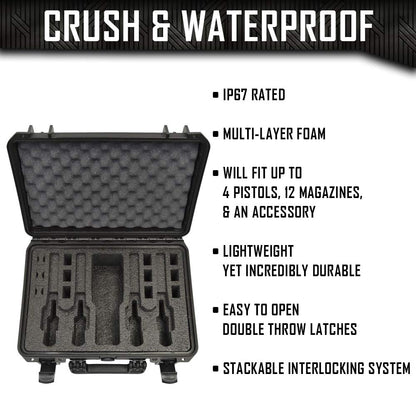 4 Pistol 12 Magazine Doro Gun Case with Custom MyCaseBuilder Foam Insert | Waterproof, Heavy Duty | Tactical Firearms, Ammunition and Accessory Holder | Hard Gun and Magazine Case | 18 x 14 x 7 Inches