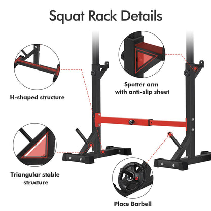 BangTong&Li Squat Rack Stand,Barbell Rack,Bench Press Rack Stand Home Gym Adjustable Weight Rack 550Lbs (Red)