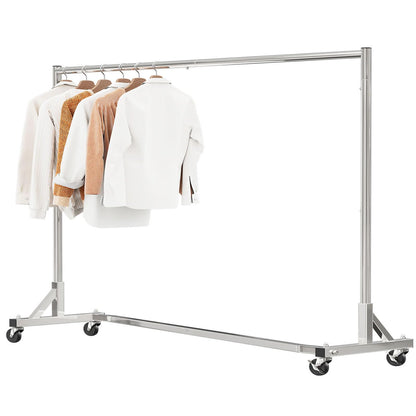 Simple Trending Industrial Grade Z Base 70in extra long Clothes Garment Rack, Commercial Grade Rolling Clothing Rack, Heavy Duty 450lb Load with Wheels, Chrome