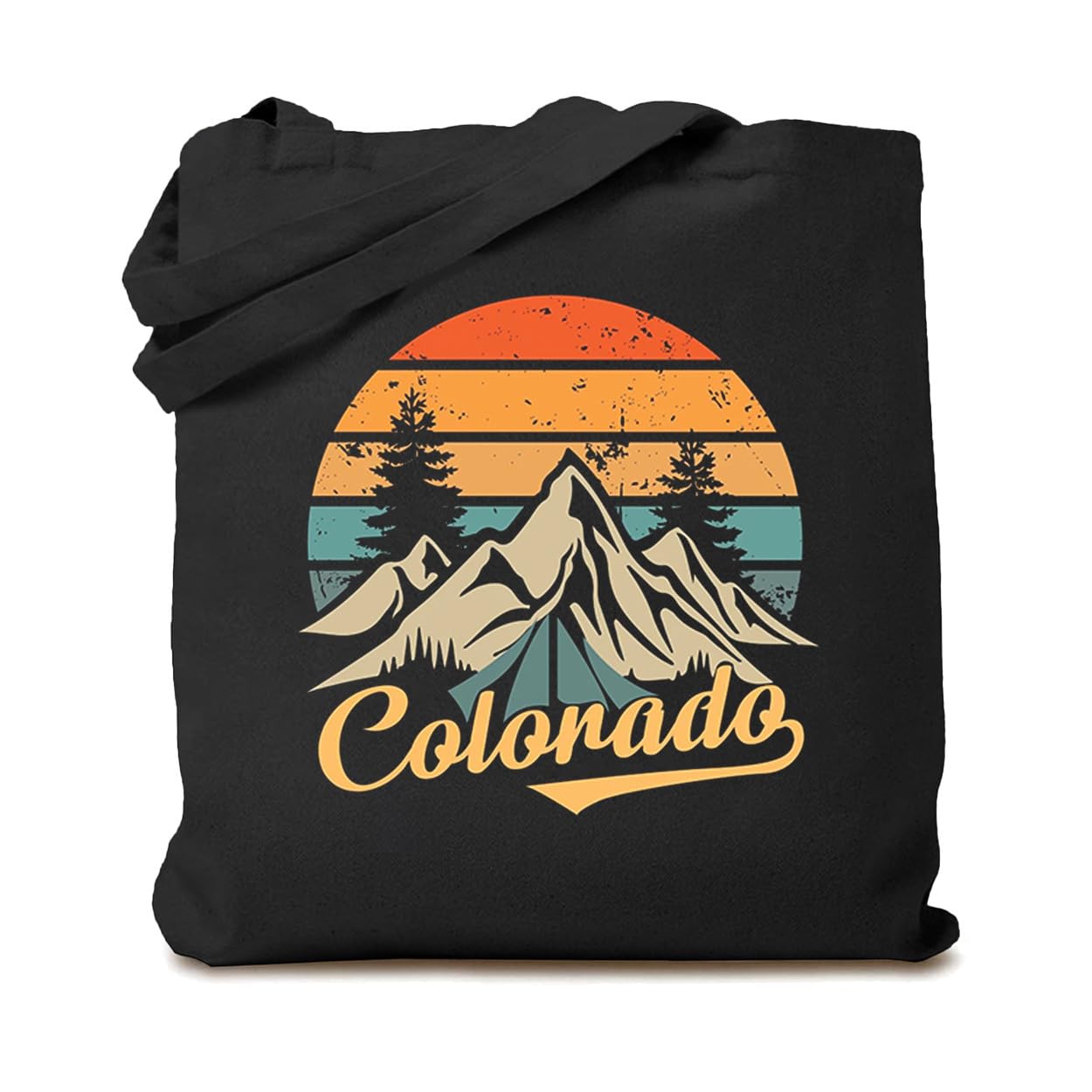 Hiking Camping Canvas Tote Bag for Women Colorado Mountain Shopping Bag Eco-Friendly Reusable Grocery Bag Black