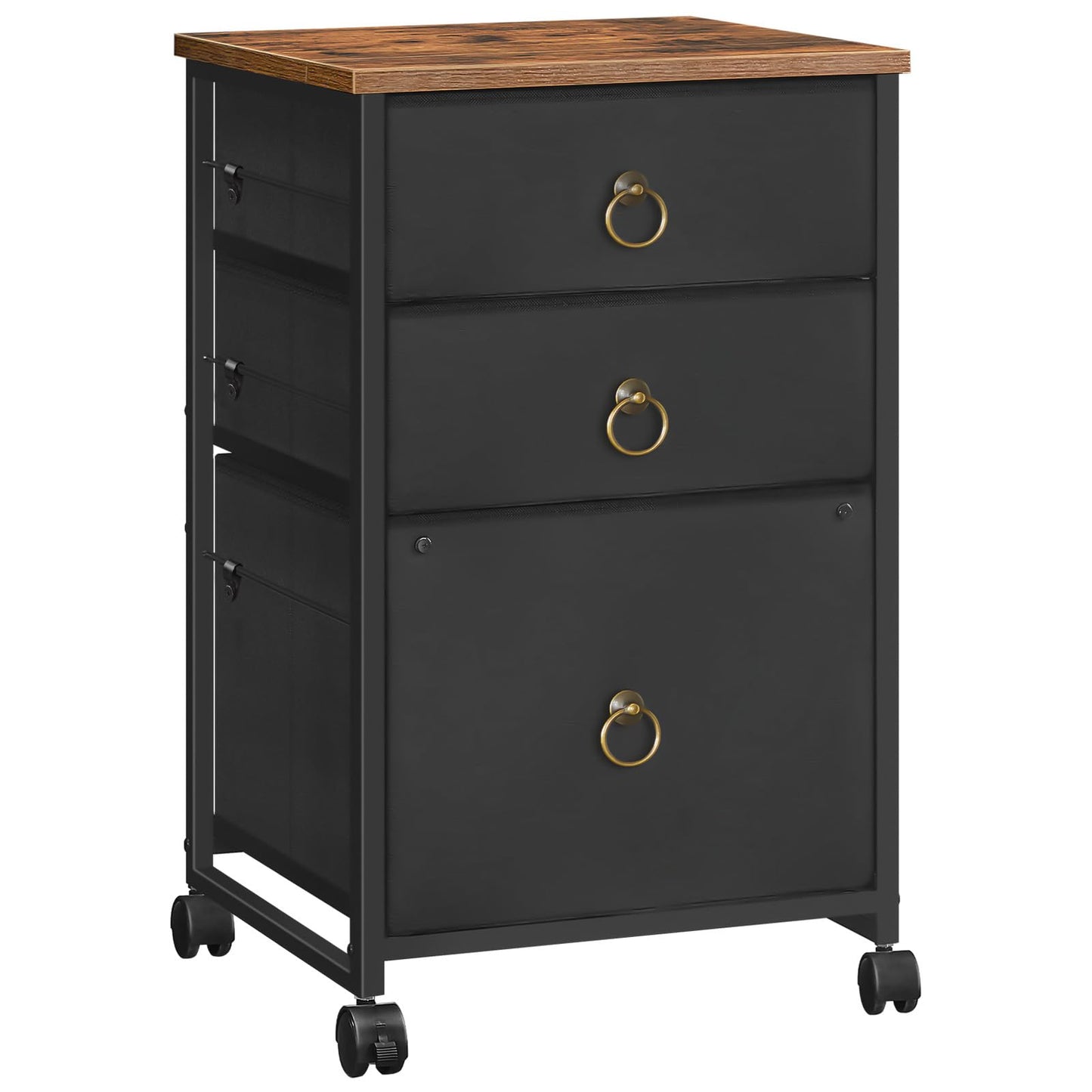 HOOBRO 3-Drawer Mobile File Cabinet, Vertical Filing Cabinet, Under Desk Storage Drawers for Home Office, Rolling Printer Stand, A4/Letter-Sized, Nonwovens Drawer, Rustic Brown and Black BFK30WJ01