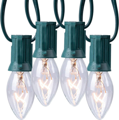 Minetom C9 Clear Christmas String Lights, 50FT 50 Bulbs, Green Wire, Model GYPI-O507BU