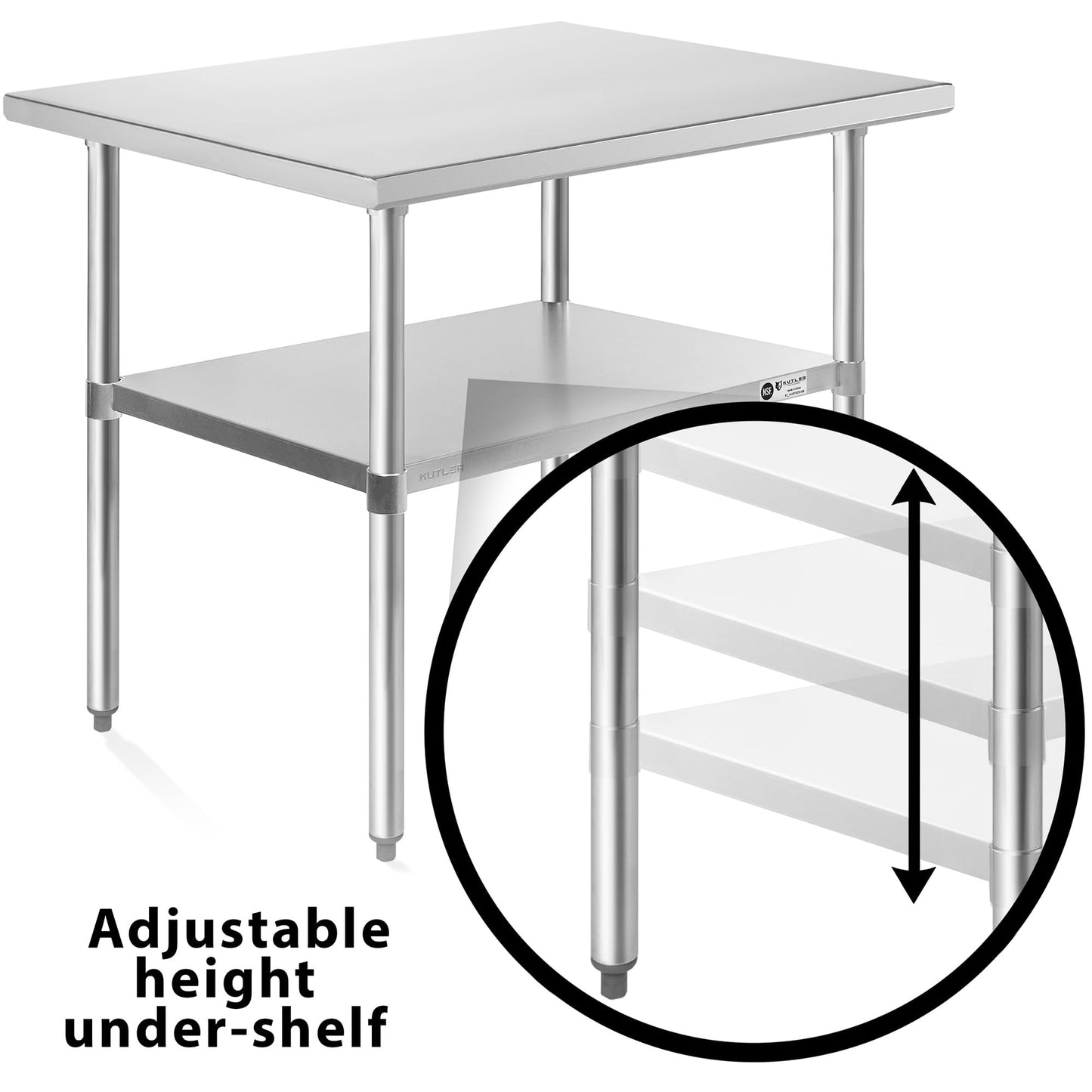 KUTLER Stainless Steel Table 24 x 36 Inches, NSF Heavy Duty Commercial Kitchen Prep and Work Table with Undershelf for Restaurant, Hotel, Home