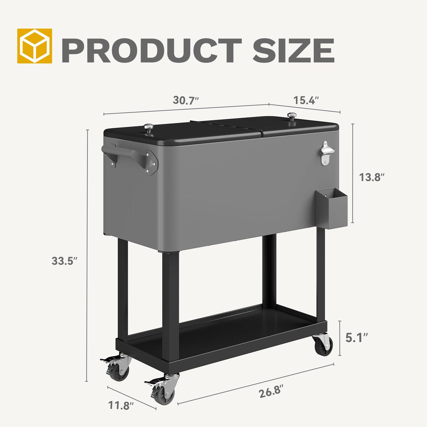 DWVO Ice Chest with Wheels,80 Quart Rolling Cooler with Bottle Opener Drainage, Patio Cooler Cart, Rolling Ice Chest with Handle for Patio Pool Deck Party BBQ Cookouts(Grey)