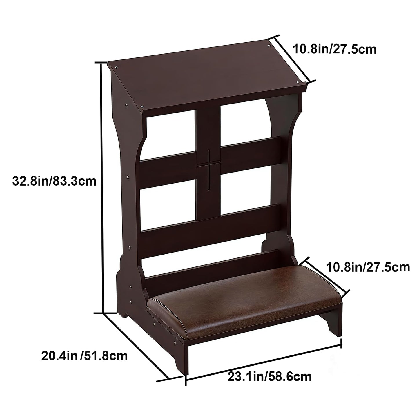 Jeracino Prayer Kneeler, Wooden Kneeling Bench with Foldable Design, 23" L x 20" W x 36" H, Folding Prayer Bench with Padded Cushion, Portable Prayer Bench, Brown Wood Color