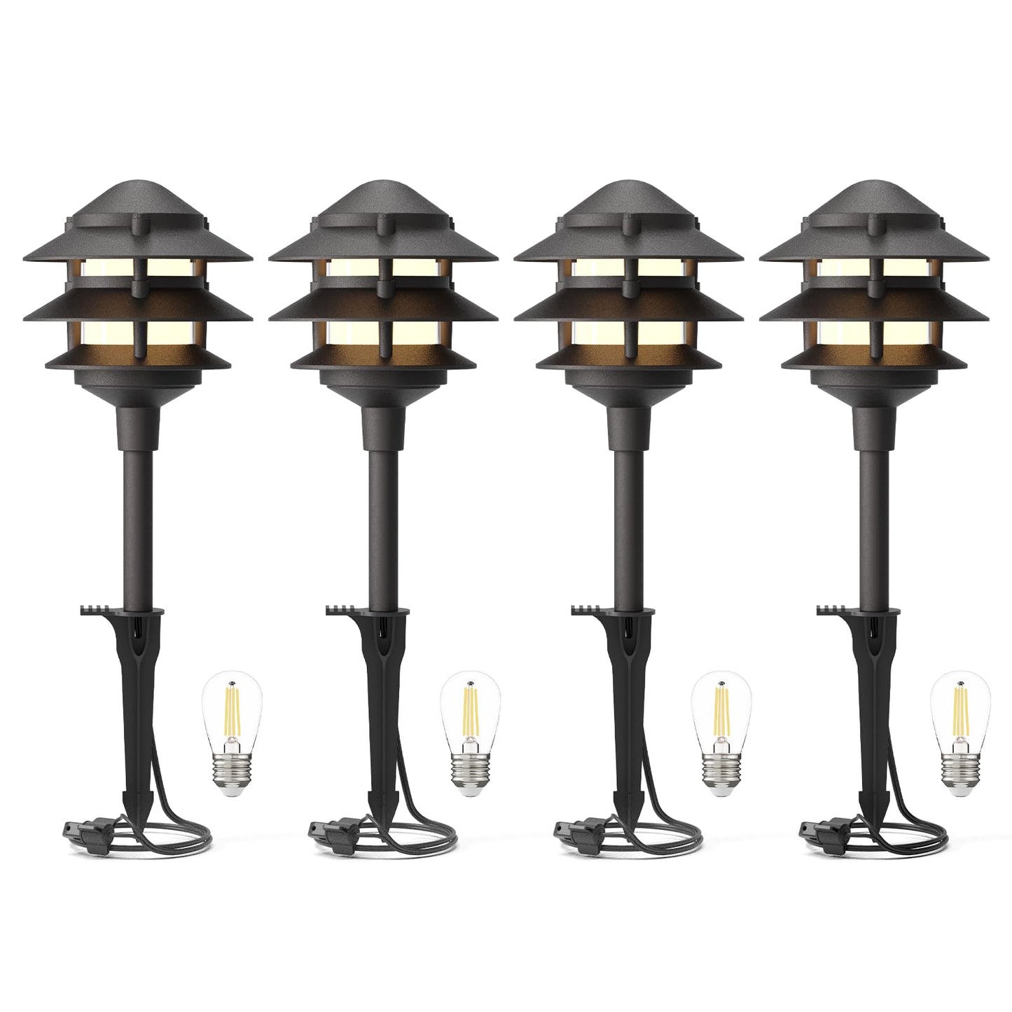 GOODSMANN Landscape Lighting 4PK Pathway Lights Low Voltage 2.2 Watt LED Replaceable Bulbs 12V AC Landscape Lights 30 Lumen Warm White with Metal Stakes