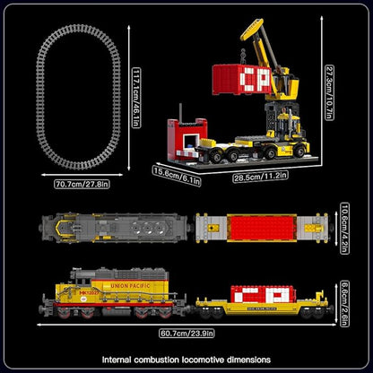 Mould King Remote Control Train Building Set 1170pcs Diesel Locomotive Train Toy with Loop Track Crane Containers Semi Trailer for Assembly Construction Model Kit for Teens and Adults (Age 14+)