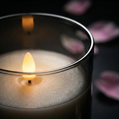 LinYang International Vanilla Scented Glass Real Wax Flameless Flickering LED Candles,Remote/Timer Battery Operated Pillar Light,Home/Spa/Office/Festivals/Weddings/Gifts for Decor, Safe for Pets/Kids