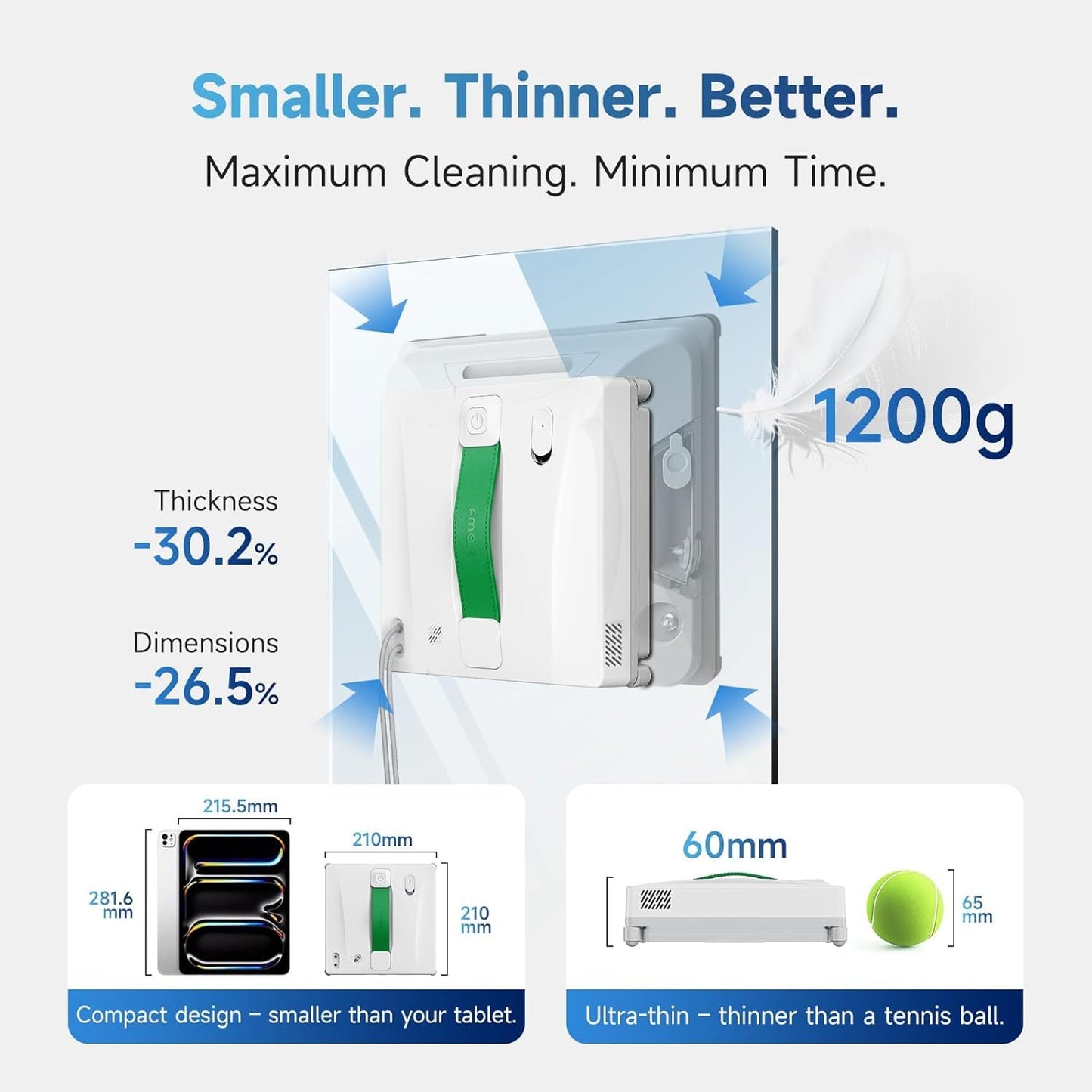 FMART W8 Mini Window Cleaning Robot, 4-Way Ultrasonic Spray, 8000Pa Suction, Ultra-Slim 2.36 in, Edge-Cleaning Route, Smart Path Planning, 9-Stage Safety, App & Remote Control