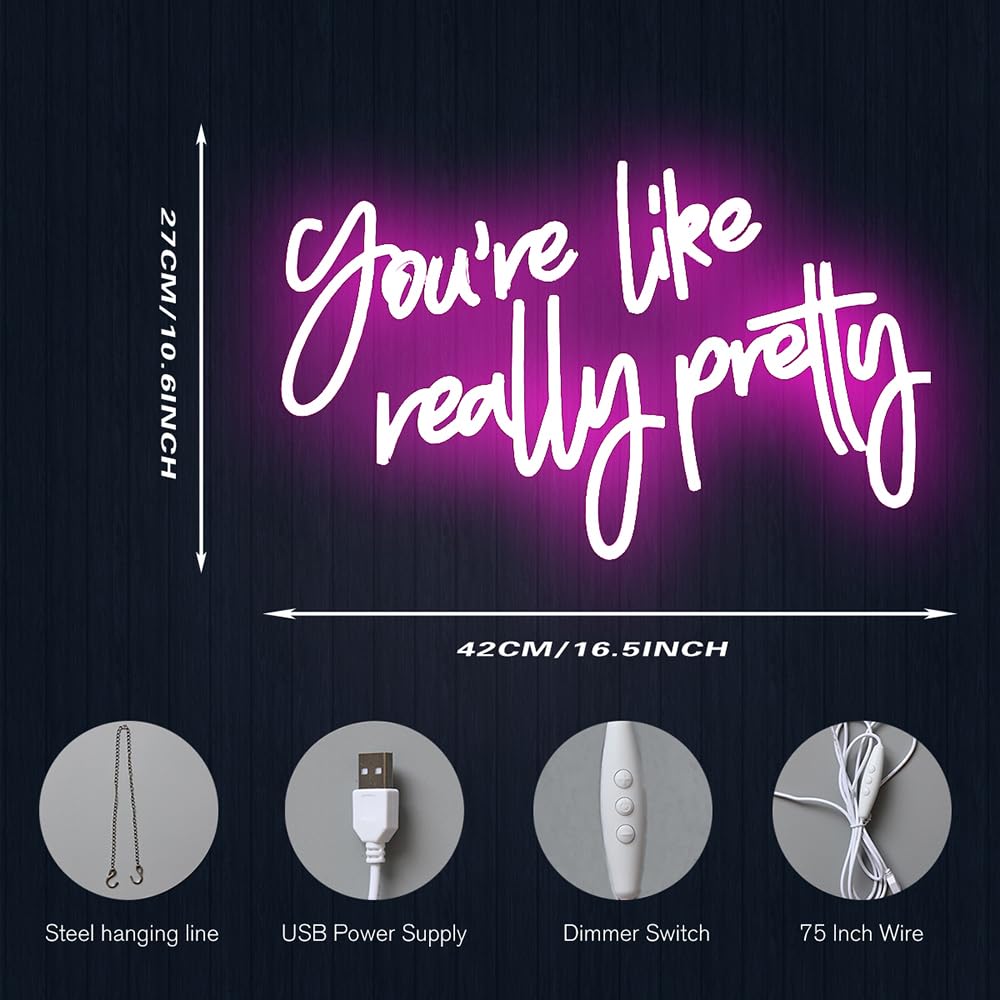 Hello Gorgeous Neon Sign Hello Beautiful Pink LED Neon Lights for Home Wedding Birthday Backdrop Bacelorette Party Wth Dimmable Switch(5V,16.5X10.6inches)
