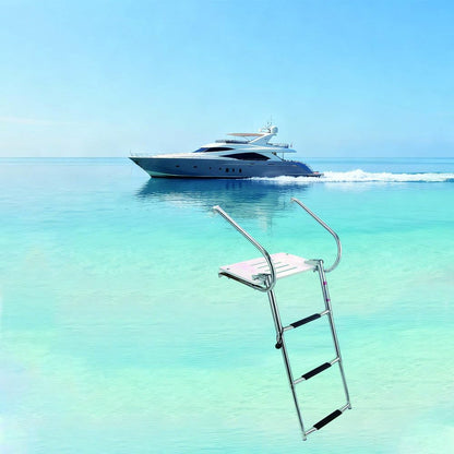 Mojiate Universal Inboard/Outboard Swimming Ladder with Fiberglass Platform, Telescopic Boat Ladder with 2 Handrails, Extendable Folding Stepladder for Marine, Ship, Yacht and More (3 - Step)