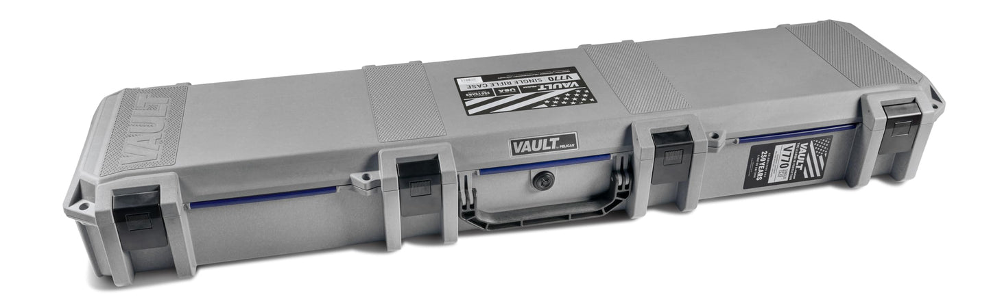 Pelican Vault - V770 Multi-Purpose Wide Hard Case with Foam for Tripod, Equipment, Electronics Gear, Sportsman's Rifle Case, and More (Grey - Americana 250)
