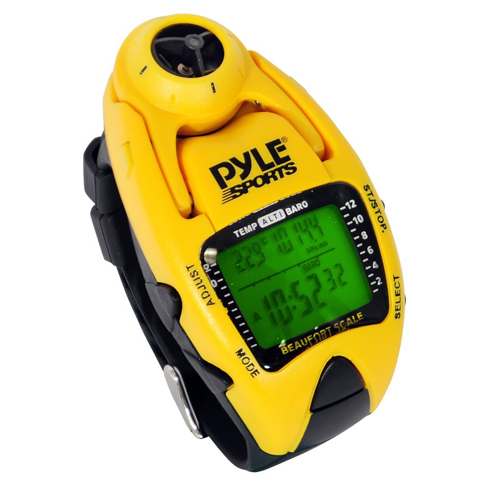 Pyle Sports PSWWM90Y Wind Speed Meter w/ Wind Chill Temp., Altimeter, Barometer, Compass, 10 Laps Chronograph Memory, Yacht Timer (Yellow Color)