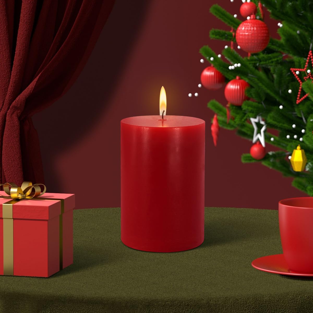 6 Pack Unscented Dripless Smokeless Red Pillar Candles, 2.75x3.25 Inch Cylinder Wax Candles for Home Table Holiday Party Spa Decor Emergency