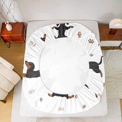 Feelyou Sausage Dog Bed Sheets Set Boys Dachshund Sheet Set for Kids Ultra Soft Puppy Dog Sheets with Deep Pocket Fitted Sheet Kawaii Pet Brown Bedding Set Room Decor Queen