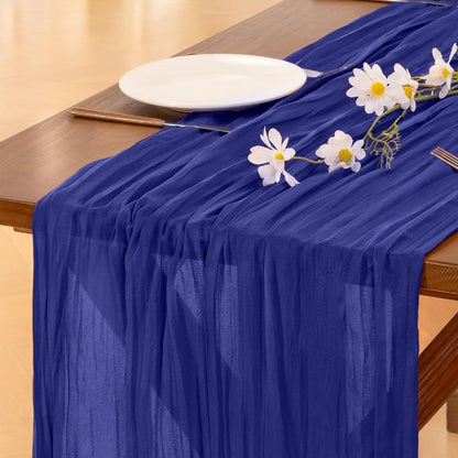Socomi 10pcs Royal Blue Cheesecloth Table Runner Boho Rustic Gauze 120 inch 10FT Cheese Cloth Sheer Runner for Wedding Party Baby Shower Birthday Home Decor Holiday Decorations