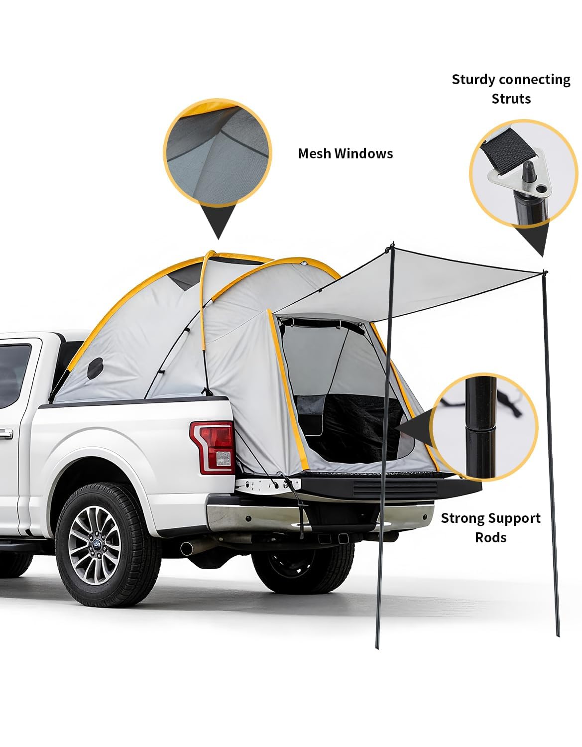 Pickup Truck Tent with Awning Shade,210 d Waterproof PU3000 Oxford Truck Camper for Chevy Silverado 1500 F150 Ram 1500