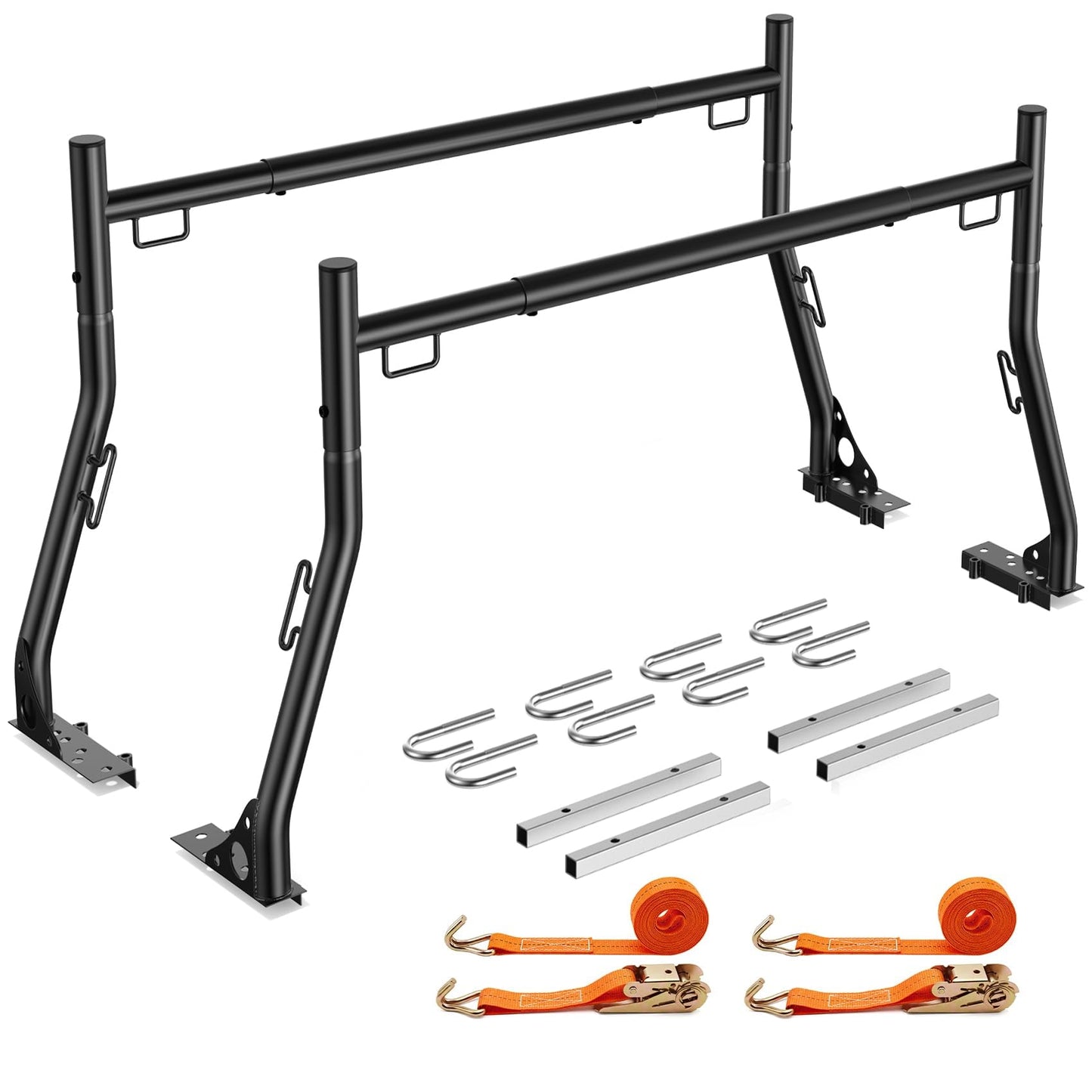 Truck Ladder Rack, 800 lbs Capacity Extendable Ladder Rack for Truck, Universal Adjustable Pickup Truck Bed Ladder Rack, Heavy Duty Steel Construction, No Drilling Required
