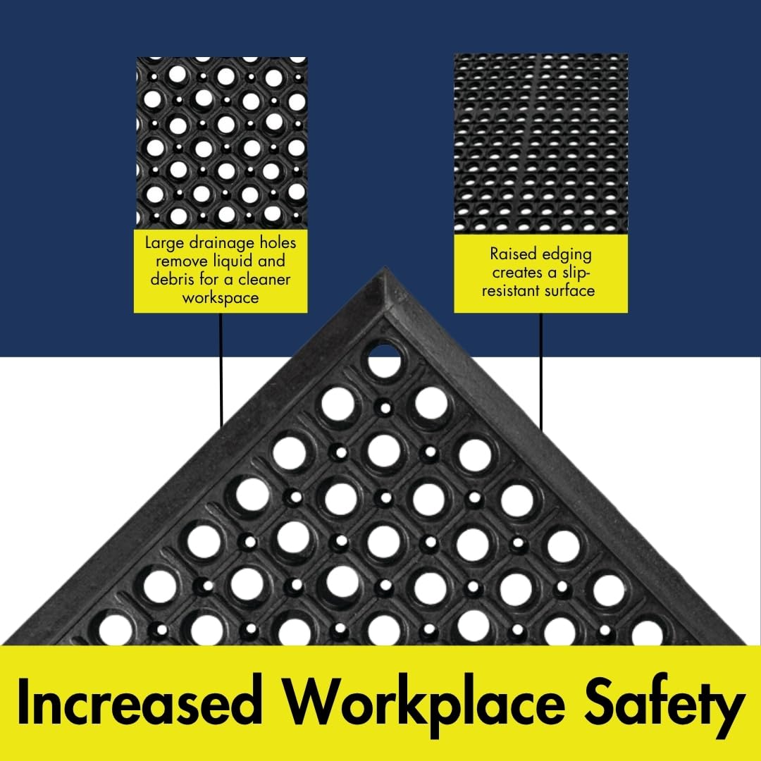 NoTrax 3' x 10' Anti-Fatigue Lightweight Restaurant Rubber Floor Mat with Drainage Holes, Beveled Edges, Non-Slip Mats, Red, T30 Competitor, T30S0310RD