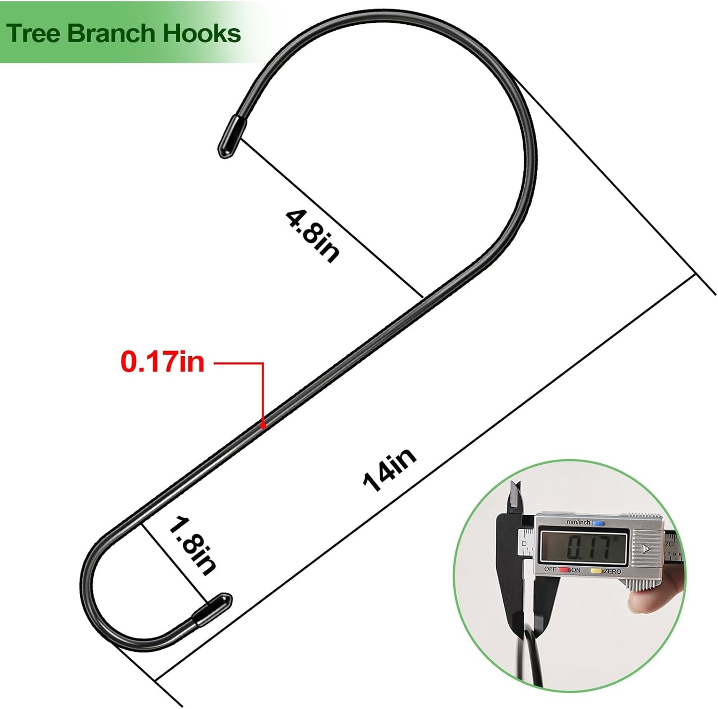 Tree Branch Hooks - 14 Inch Extra Large S Hooks by [Brand Name] for Bird Feeders & Hanging Plants | Heavy Duty Black