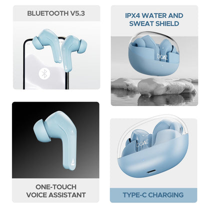 boAt Airdopes 311 Pro Truly Wireless in Ear Earbuds, Up to 50 Hrs Playtime, Dual Mics, Low-Latency Mode, ASAP Charging, IPX4, IWP Tech, BT v5.3 (Dusk Blue)