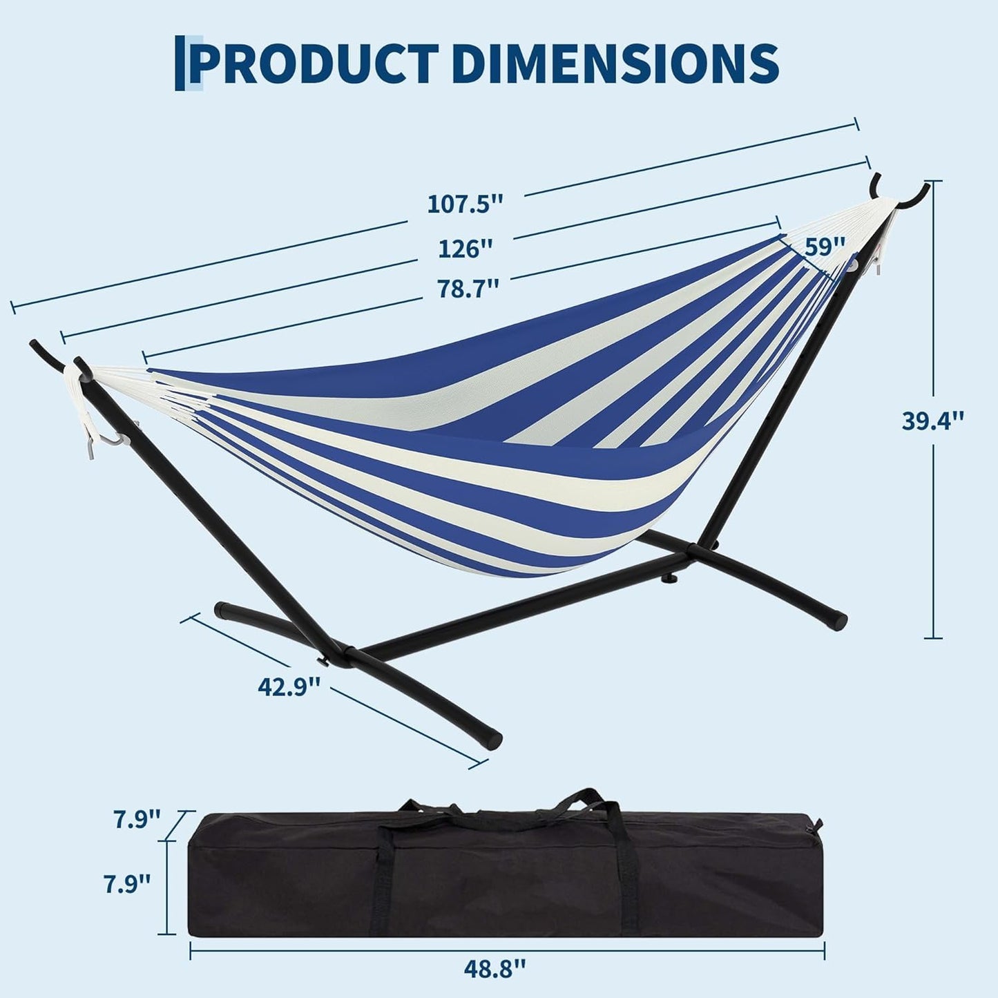 Double Hammock with Space-Saving Steel Stand - 2 Person Portable Heavy Duty Hammock with Carrying Bag for Outdoors & Indoors, Easy Assembly, 350 lbs Capacity, Yellow Rainbow Stripes