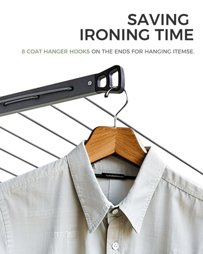 CROS Outdoor Portable Folding Clothesline, 46FT Heavy Duty Stainless Steel Drying Rack, A-Frame Freestanding Clothes Drying Stand with Ground Stakes